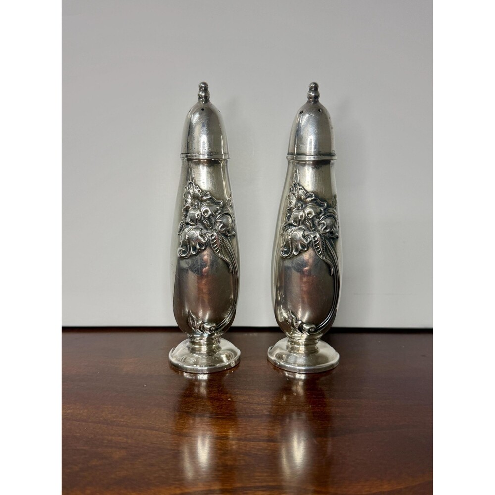 1950s Oneida Community White Orchid Silverplate Salt Pepper Shakers Pair
